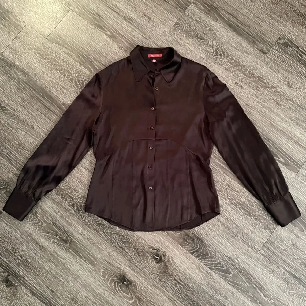 Vintage Anne Klein Brown Silk Button Up